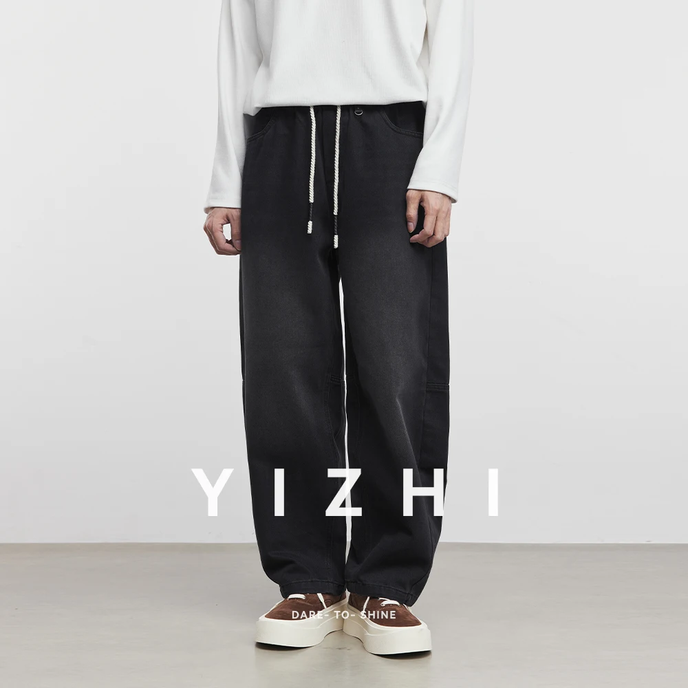 Fashion Men's Retro Washed Jeans 2025 Spring and Autumn New Elastic Waist Loose Straight Men's Casual Jeans