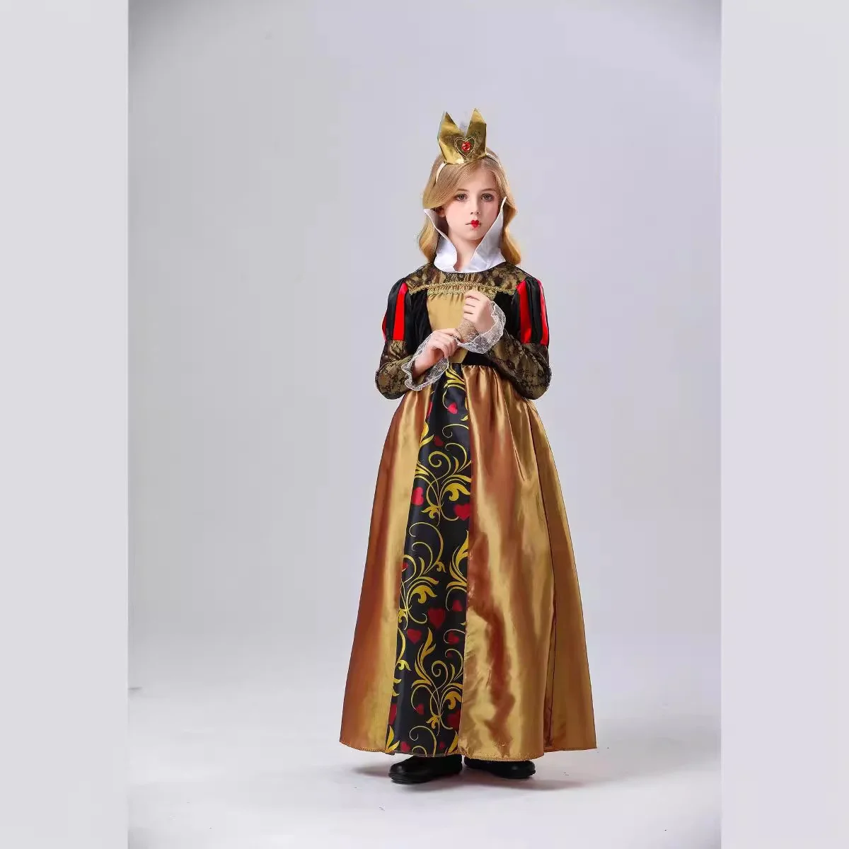 Alice im Wunderland Heart Queen Dr. Performance-Bühnenkostüm für Mädchen, Halloween-Outfit, chinesischer Hersteller, Frühling 2024