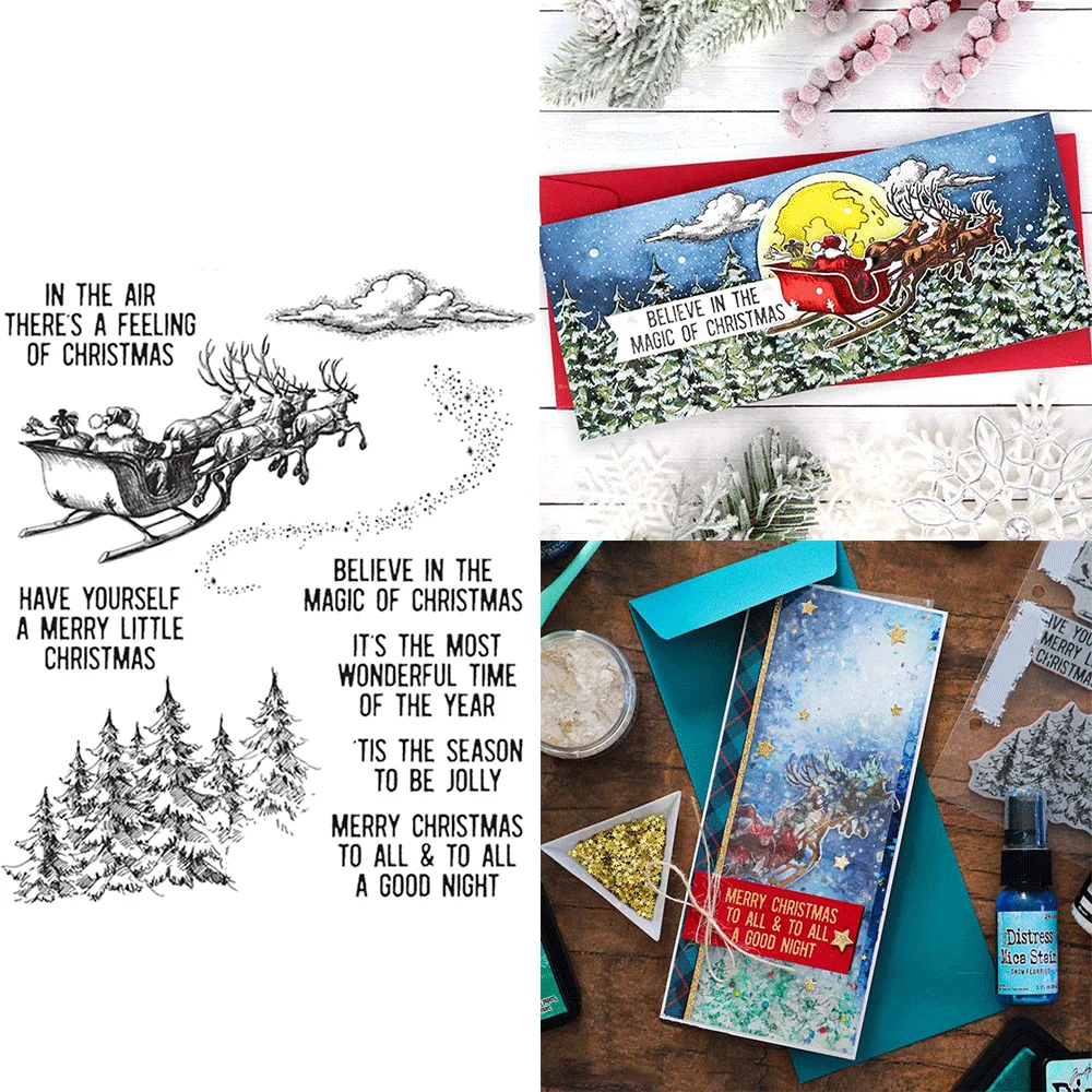 Weihnachtsmann Rentier Schlitten Flug Klare Stempel Für DIY Handwerk Machen Karte Fotoalbum Scrapbooking Dekoration Transparente Stempel