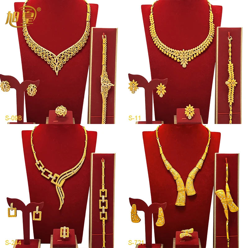 Fashion Dubai 24K Gold Color Jewelry Set for Women Nigeria Wedding Necklace Earrings Bracelet Ring Bridal Jewellry Accessories