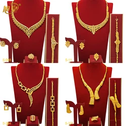 Fashion Dubai 24K Gold Color Jewelry Set for Women Nigeria Wedding Necklace Earrings Bracelet Ring Bridal Jewellry Accessories