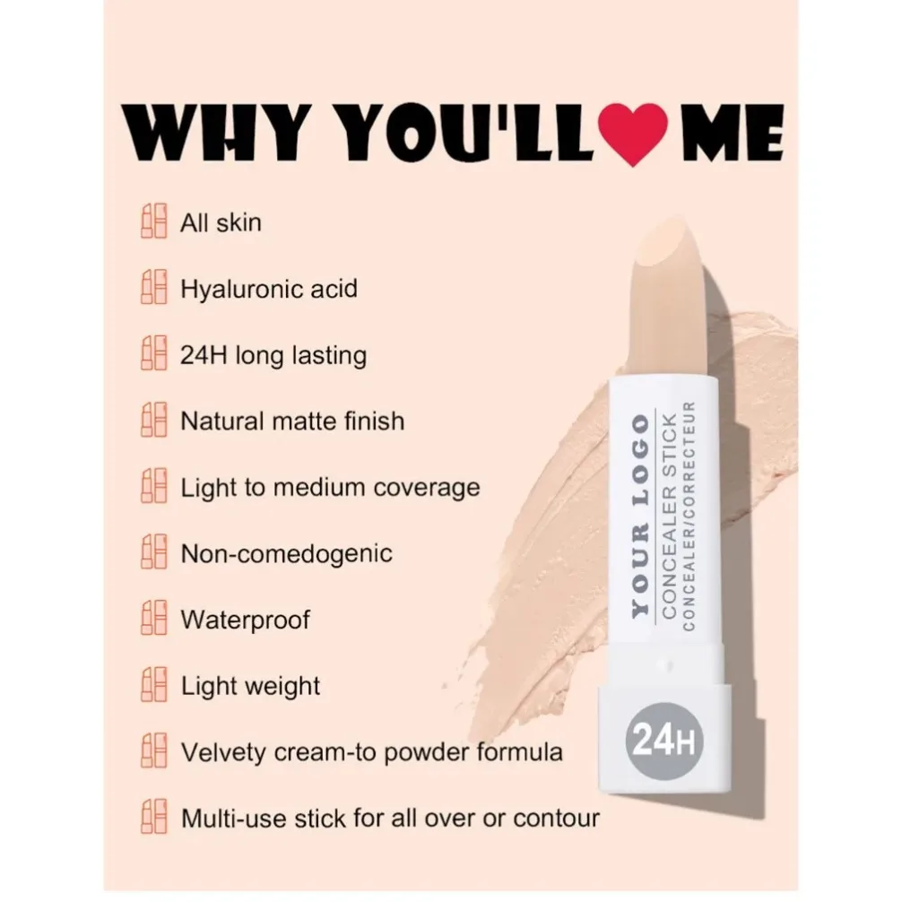 プライベートラベルホワイトマット口紅チューブ防水コンシーラー輪郭スティック修正肌のトーンコンシーラーカスタムメイクアップ化粧品