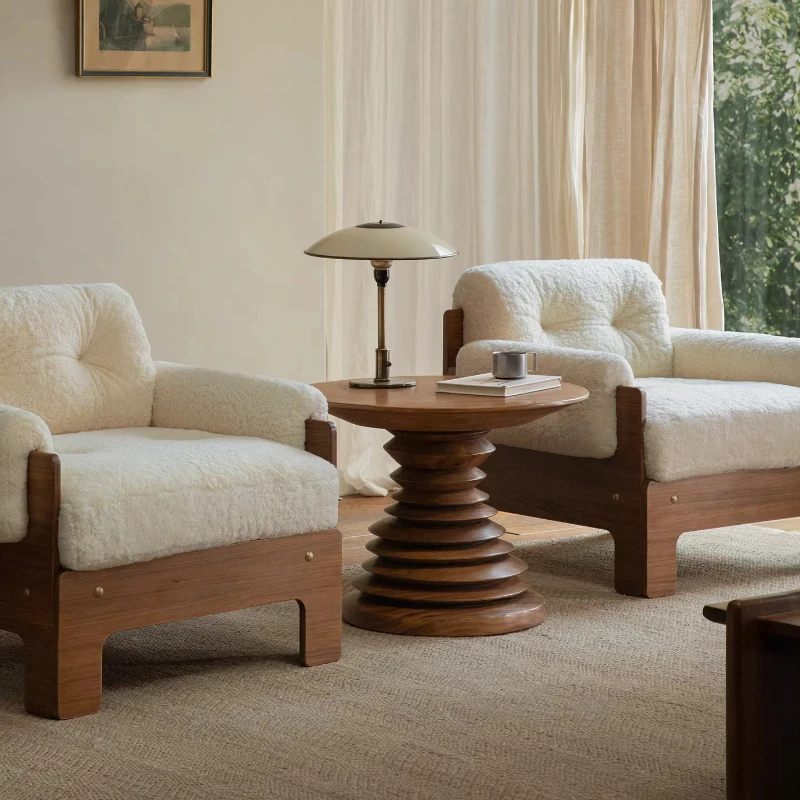 Medieval wabi-sabi wind all solid wood, creative sofa with round edges