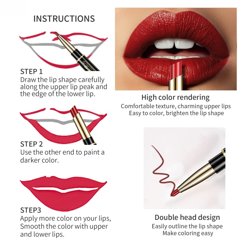 П®ма Б 1PC Delineador labial nude de ponta dupla e caneta batom - Maquiagem de longa duração para mulheres Cosméticos Beauty Make Up 