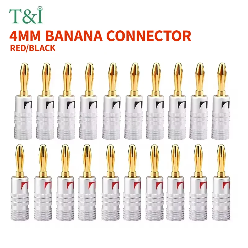 

20pcs/10pairs 4MM Nut Banana Plugs 24K Gold-plated Connector With Screw Lock For Audio Jack Speaker Plugs Black&Red