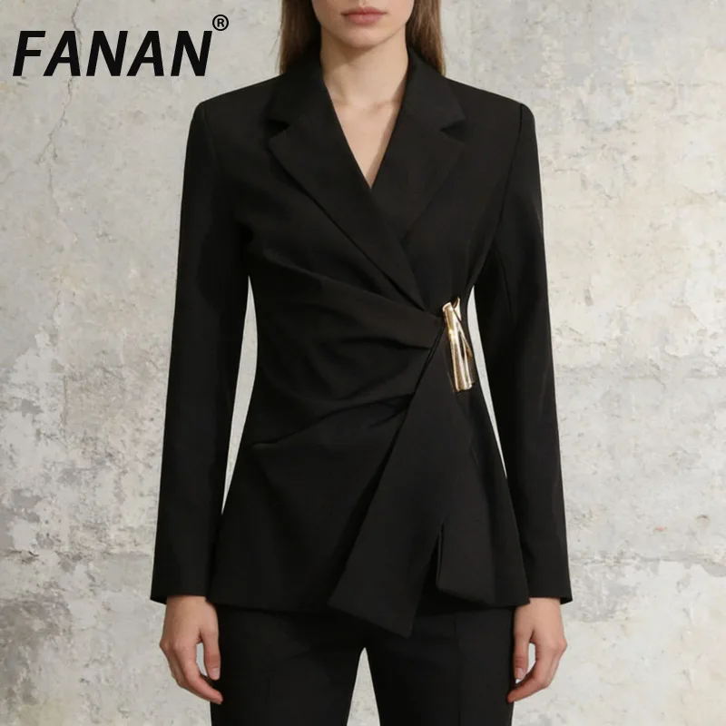 

FANAN Fashion Irregular Design Blazers For Women Single Button Gathered Waist Fit Jackets Temperament Coats 2026 Spring New