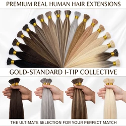 I Tip Hair Extensions 100% Human Hair Straight Remy Hair Pre Bonded Keratin Stick Tip Soft Silky Natural Blend K-Tip Hair Reusab