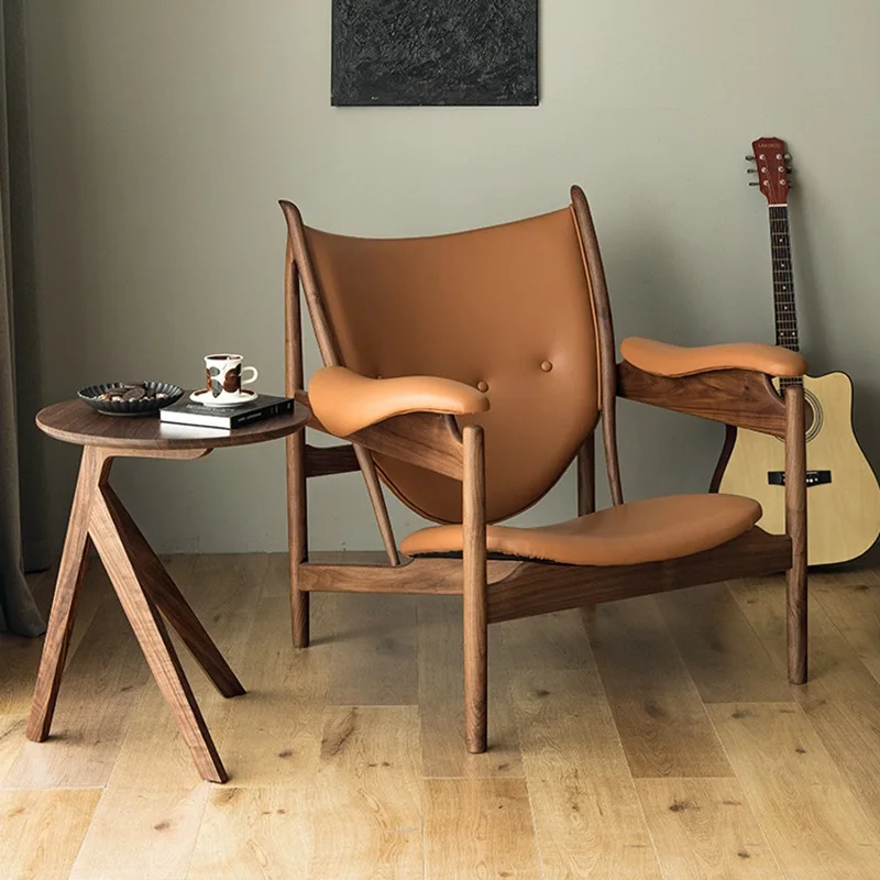 

Black walnut leather lounge chair, sofa chair New Chinese furniture