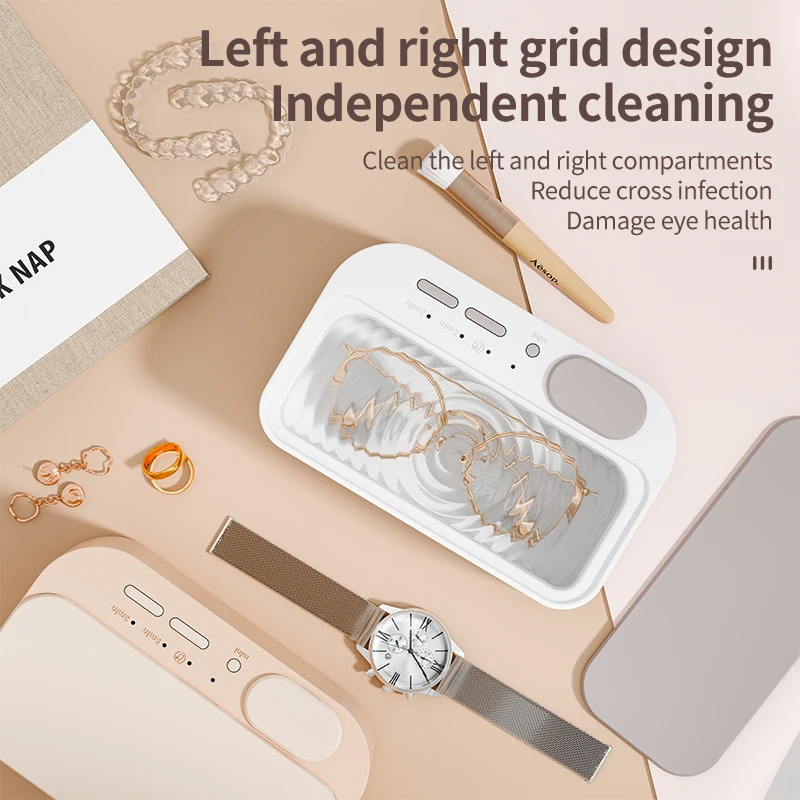 Ultrasonic Cleaner with Double Bin Vibration, Jewelry Cleaning Machine, Household Watch Strap Cleaning Machine, 48Khz