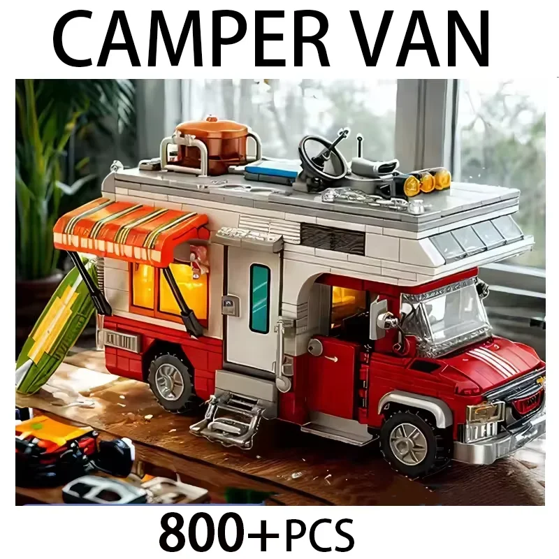 جديد 800 + قطعة لتقوم بها بنفسك الإضاءة شاحنة التخييم بناء مجموعة مركبات التخييم البناء قوالب بناء مجموعة للمراهقين والكبار لعبة الهدايا