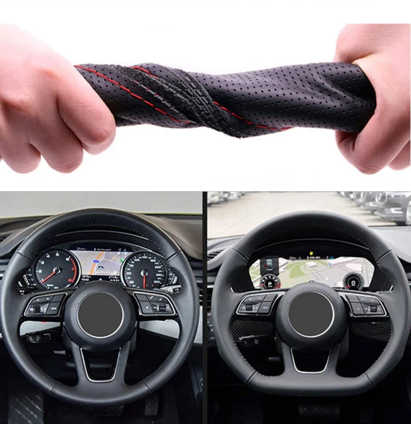 Leder-Lenkradbezug zum Aufnähen, passend für 38 cm (14 Zoll), DIY-Lenkrad, atmungsaktiv und rutschfest, Autoprodukte – Detail 10