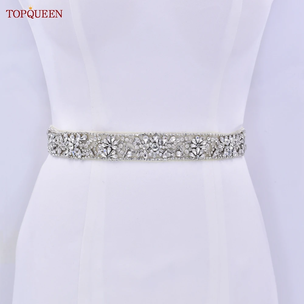 TOPQUEEN-faja de cristal para vestido de novia, cinturón de fiesta de noche, decoración de cintura, corsé, Cinta Larga, pretina, S127