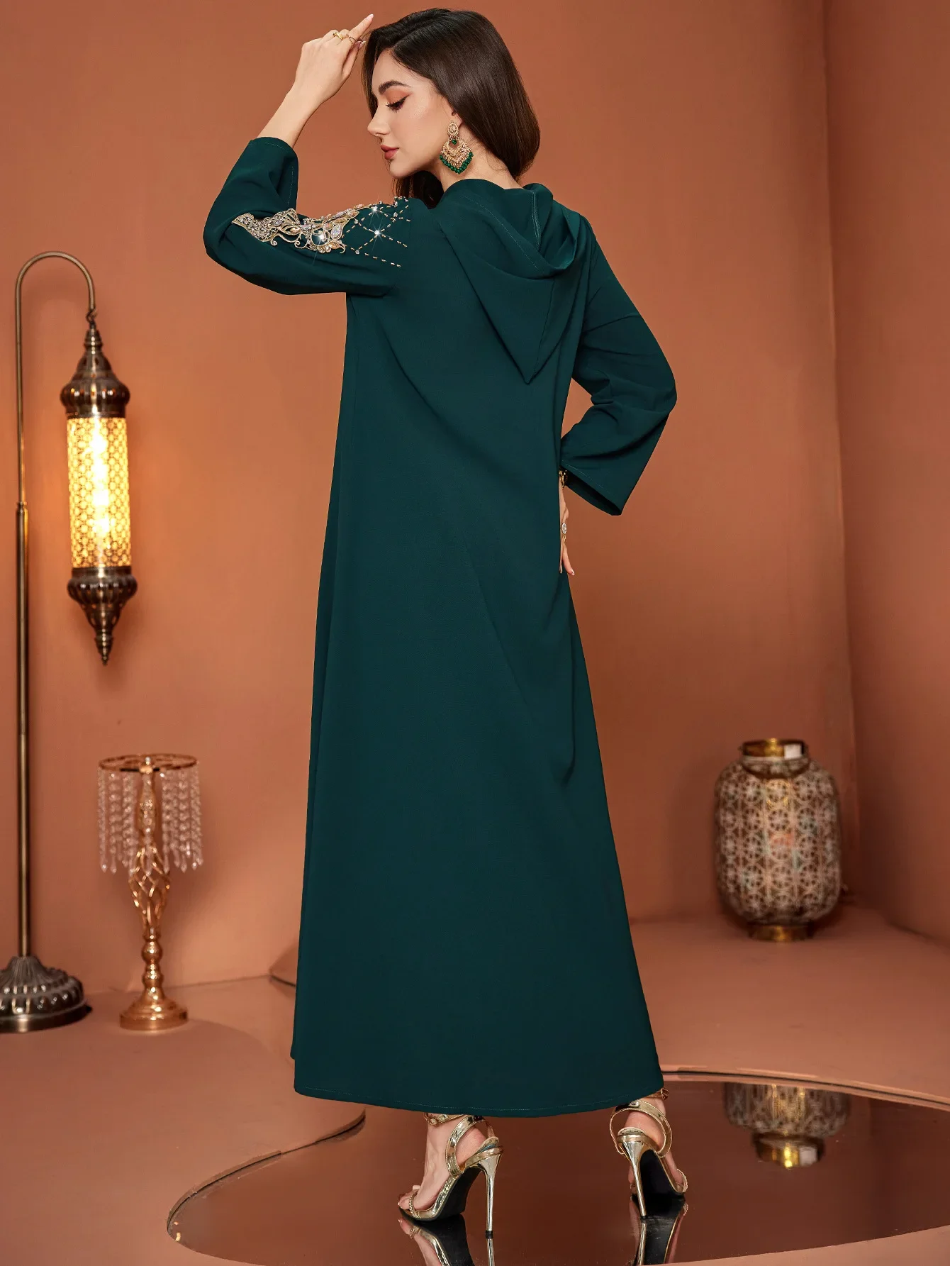 فستان العيد الإسلامي للنساء عباية مطرزة بالألماس فساتين طويلة بقلنسوة فيستدوس لارغوس حفلة قفطان جلابية رمضان رداء طويل 2026 #3