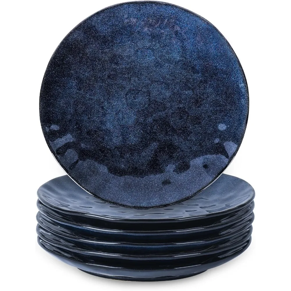 

vicrays Ceramic Dinner Plates Set, 10.5 Inch, Set of 6, Round, Microwave, Oven, Dishwasher Safe, Porcelain Fluted Suitable for S