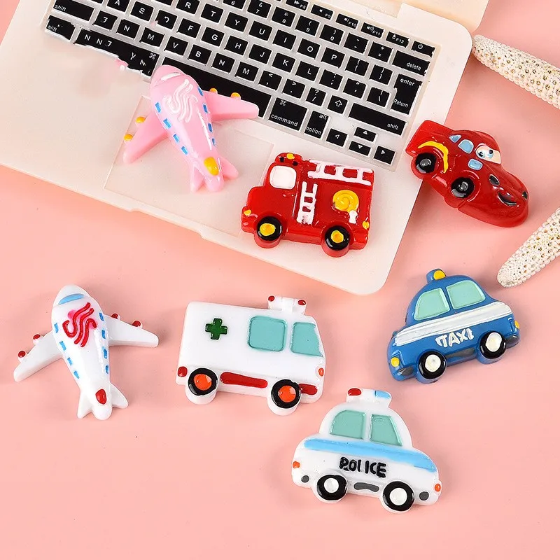 10-20Pcs Catoon Cars Flat Back Resin Kawaii Ambulance Taxi Fire Fighting Truck Plane Decor Patch DIY Phone Cases Charms Ornament