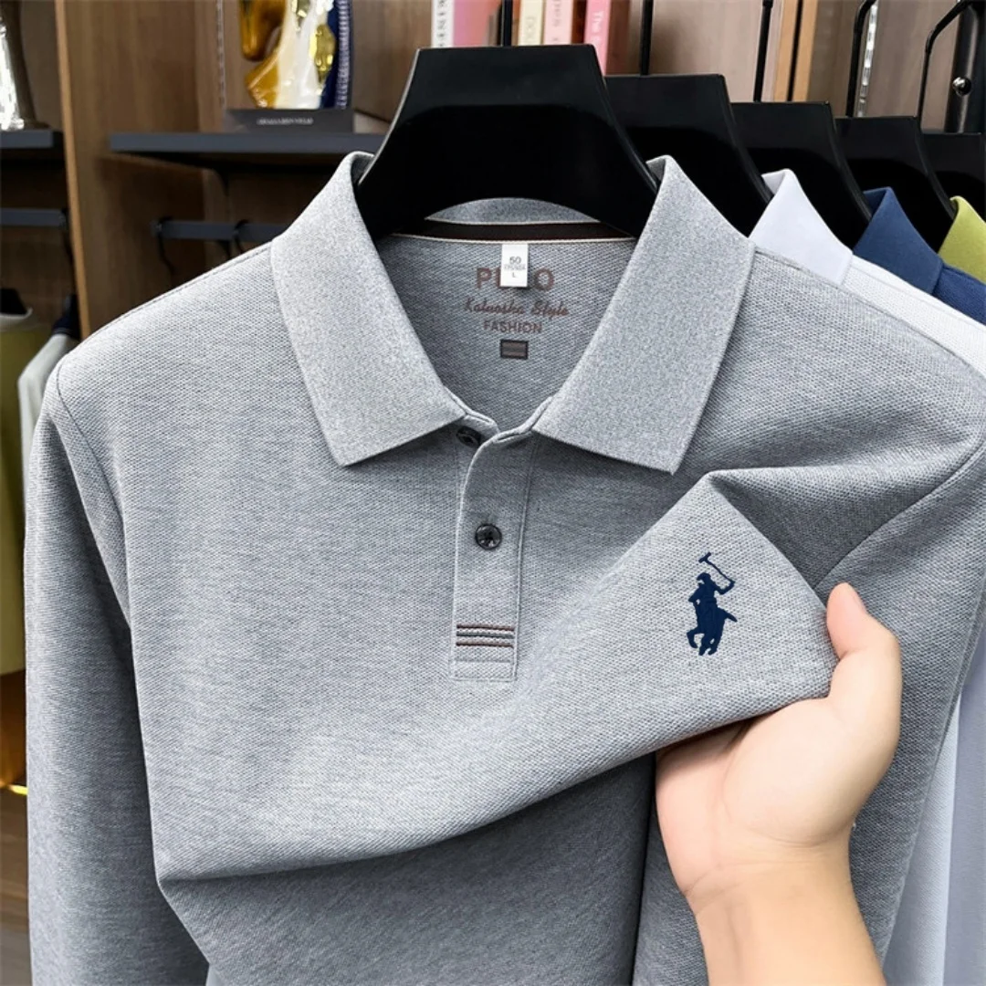 2026 new 100% pure cotton high-end brand men's long sleeve polo shirt autumn fashion luxury embroidery golf top business T-shirt