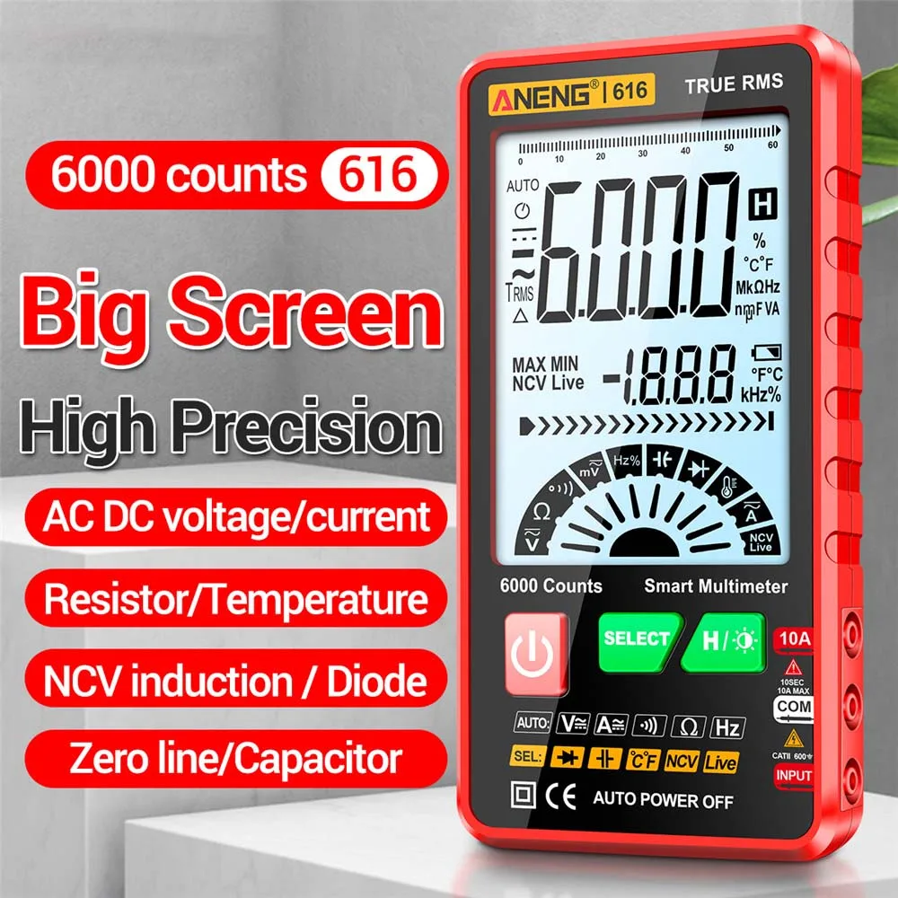 Smart Digital Multimeter True RMS Auto Electrical Capacitance Meter AC DC Voltage Resistance Testers Electrician tester Tool