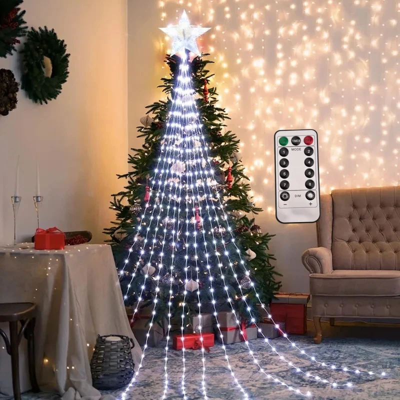 Guirxi Ente lumineuse cascade de Noël Dégradée avec توبر ستار، ديكورات d'arbre de Noël pour la maison، نوفيل آن، 2024، 2025