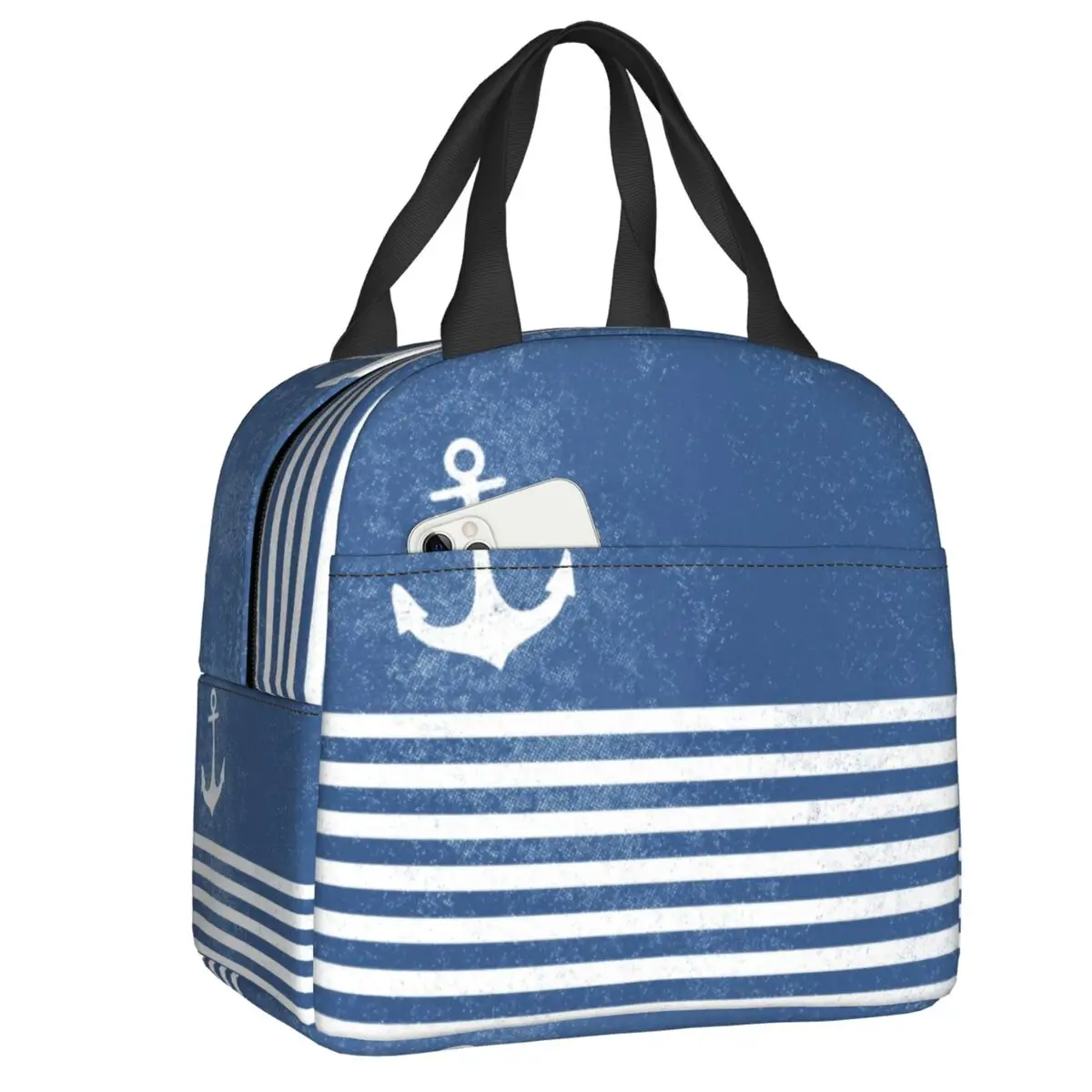 Ancla Vintage personalizada para Regata con bolsa de almuerzo a rayas, refrigerador náutico para mujer, loncheras con aislamiento térmico para niños y escuela