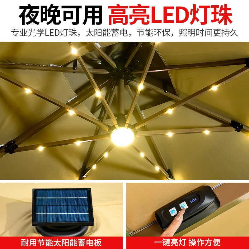 Parasol solarny ogrodowy, duży, z oświetleniem LED, na dzień i na noc, do użytku na zewnątrz.