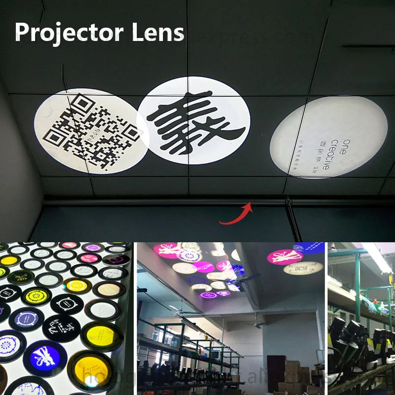 37mm/53mm Custom Lens Logo Projector Pattern Glass Lens Replacement Gobo Lens Customized Projector Lenses Multi-color Gobo Card