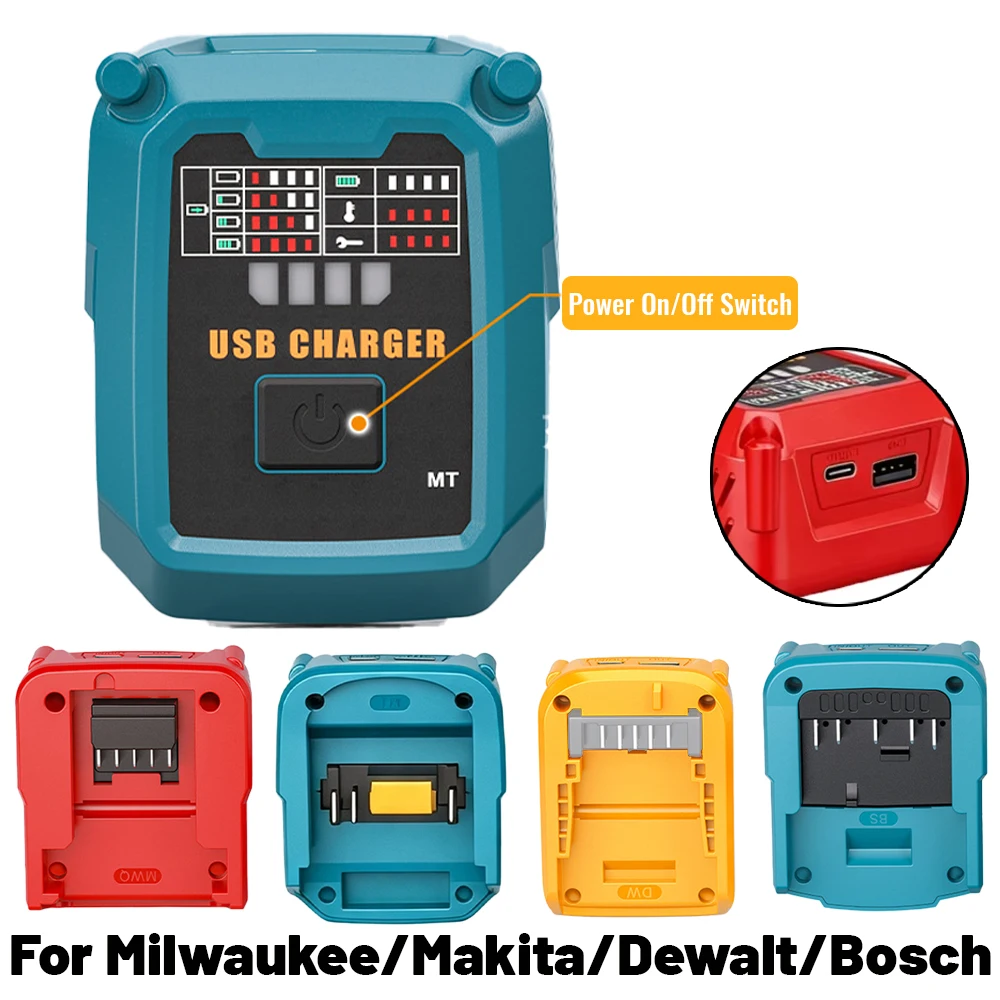 Portable Power with USB Type-C Port Charging for Makita/Dewalt /Milwaukee/Bosch 18V Batteries 100W Fast Charging Station