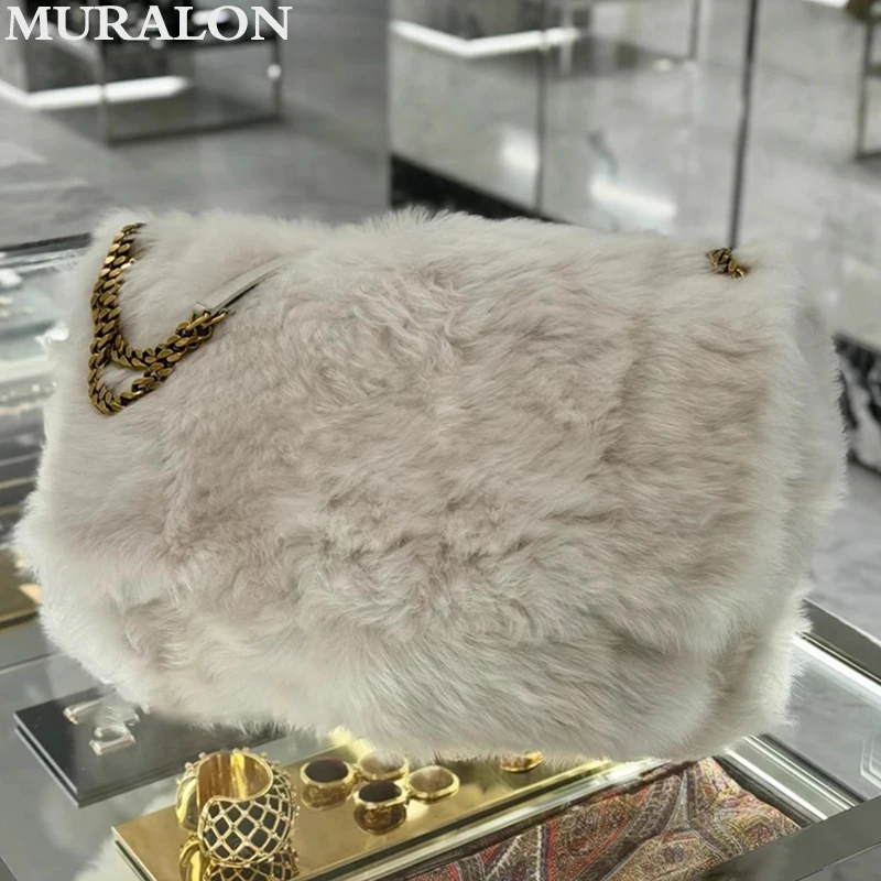 All-match Fashion Fur Chain Large Bag Tote Bag Fall Winter New Plush Bag Women Street Style Sexy Designer Luxury Underarm Bag