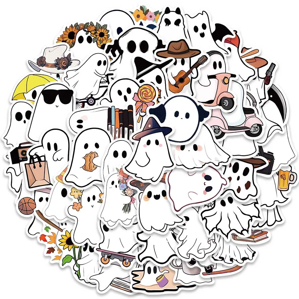 50pcs Waterproof Graffiti Cute Cartoon Ghost Stickers For Luggage Guitar Laptop Skateboard Diary Vinyl Car Decals