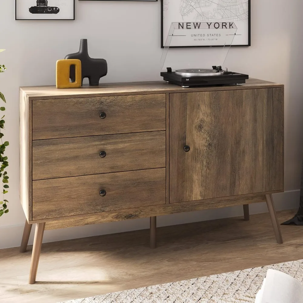 

Mid Century Modern 52 Sideboard Kitchen Buffet, TV Stand Entertainment Center with Drawers and Cabinet Storage for Livin