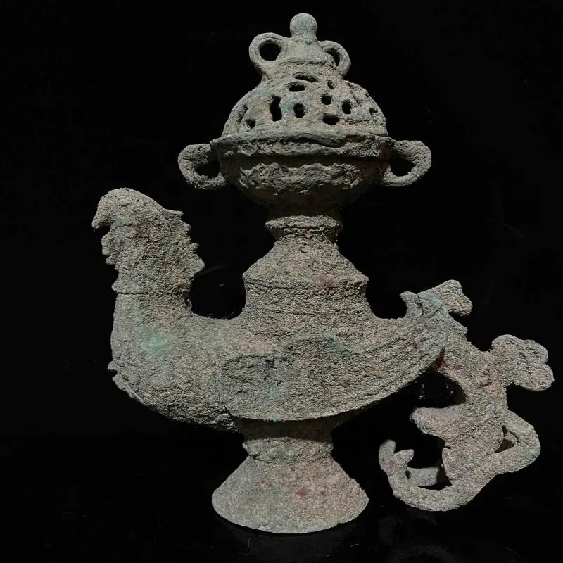 

Chinese Antique Ancient Dynasty Bronze Patina Bird Beast Phoenix Bottle Collection Crafts Statue