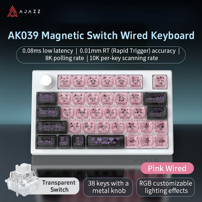 Ajazz AK039 Bedraad Magnetisch Schakelend Mechanisch Gaming Toetsenbord 0.01mm 8K Return Rate mini Layout Gaming Toetsenbord RGB DIY