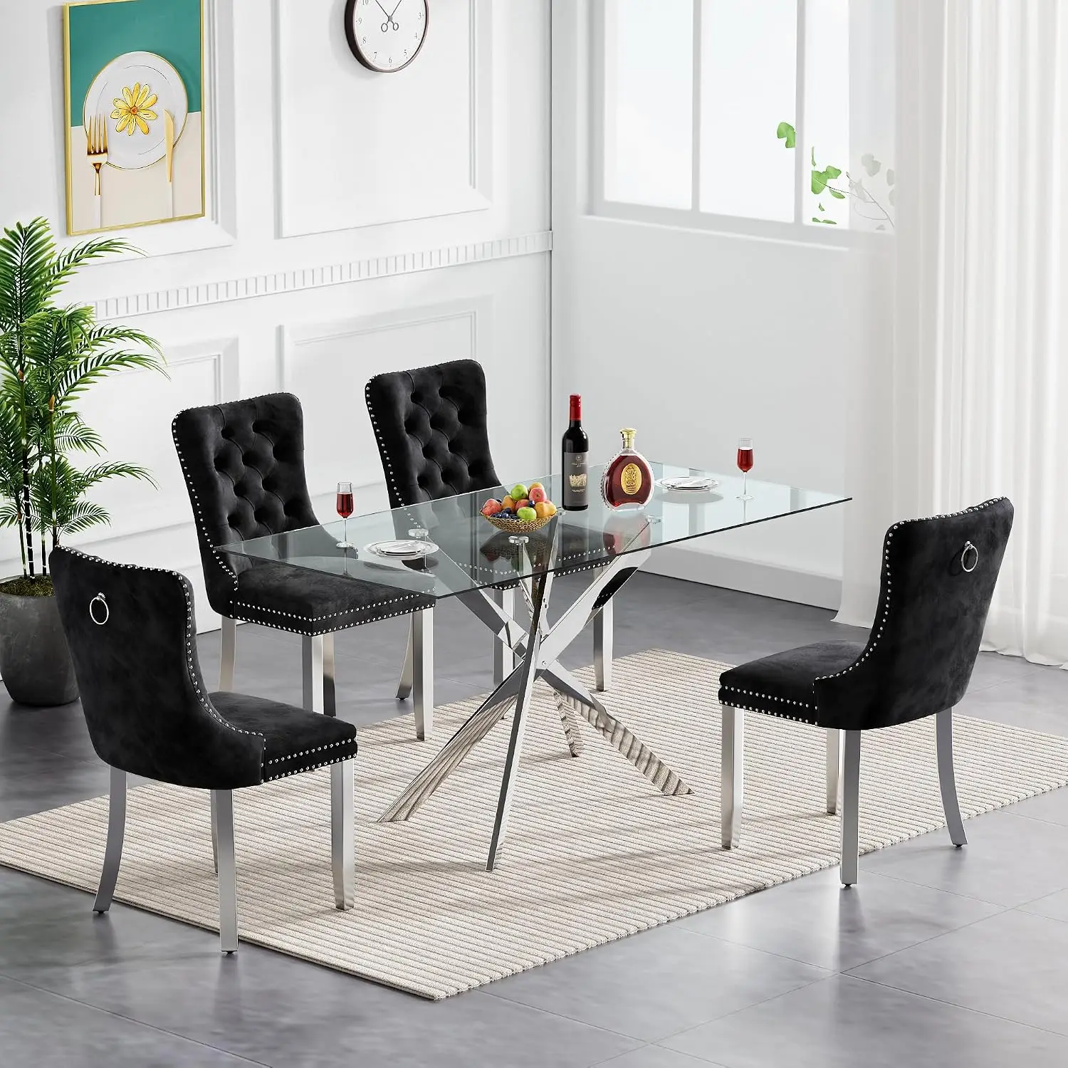 52'' Rectangular Glass Dining Table Set for 4 Family Gathering, Customized