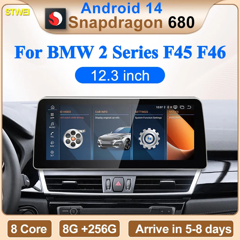 STWEI 12,3 zoll Qualcomm Snapdragon680 6225 Andorid14 Drahtlose Auto CarPlay Für BMW 2 Serie F45 F46 Auto Video Multimedia Player