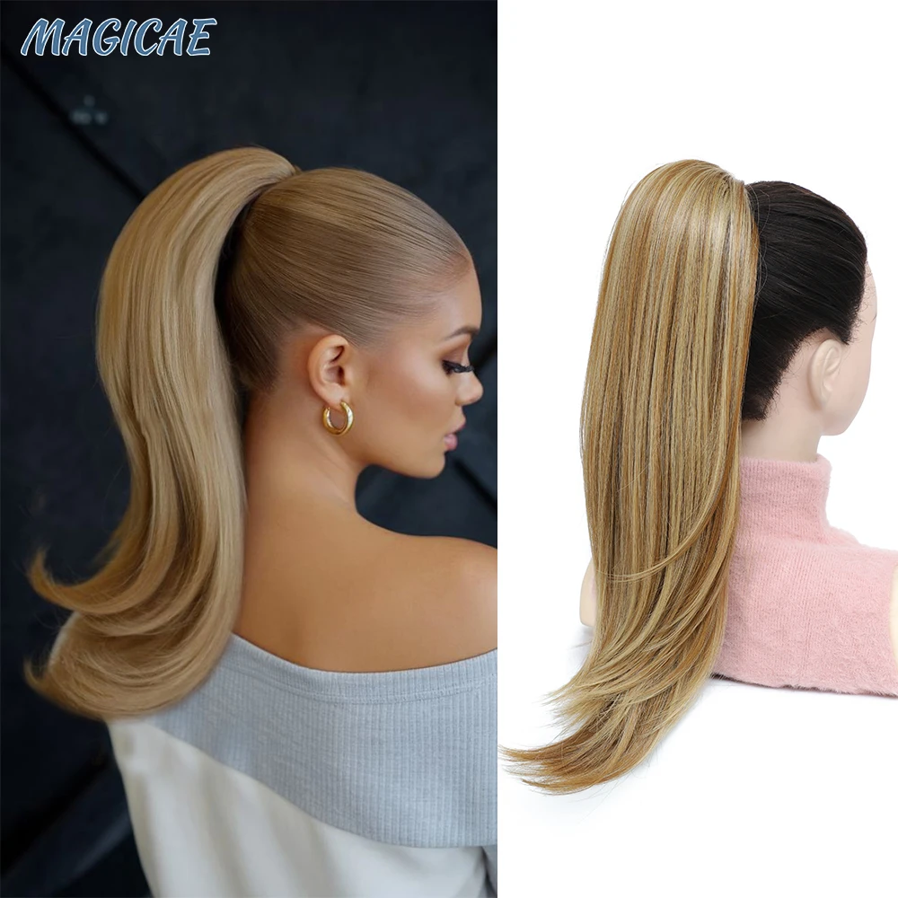 

Synthetic Claw Clip In Ponytail Hair Extensions Hairpiece Long Silky Straight Fake Blonde Ponytail With Elastic Band Horse Tail