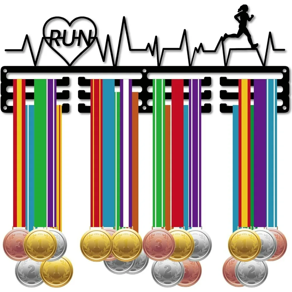 

Бегун, держатель для медалей, вешалка для медалей, дисплей, дизайн электрокардиограммы, настенный 3-линейный медаль, подвесной декор для комнаты