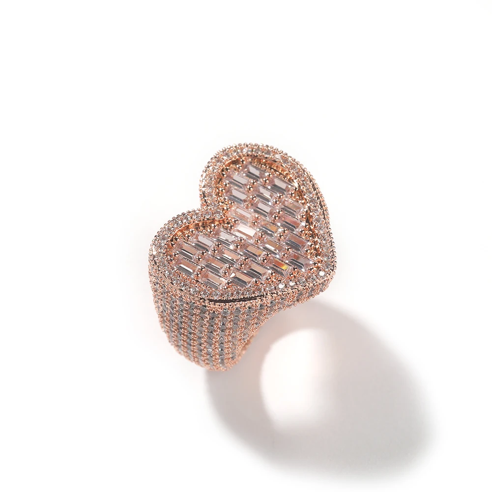 TBTK Big Baguettecz Heart Ring Full Paved Out Square Cubic Zirconia HipHop Ring Delicate Punk Jewelry For Men And Women