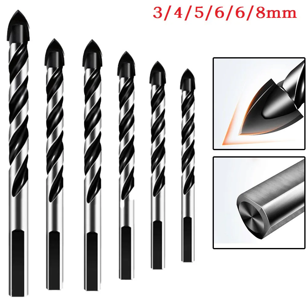 

6pcs Ceramic Tile Drill Bit Triangular Cemented Carbide Drill Bit For Porcelain Tile Concrete Brick Glass Drilling 3/4/5/6/6/8mm