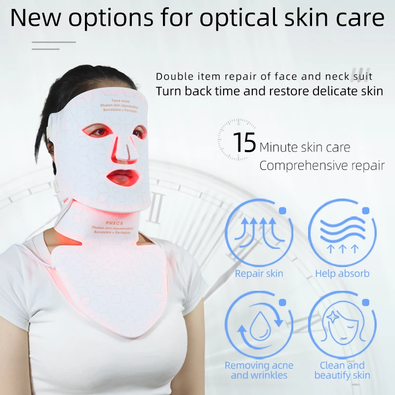 4 Colors LED Light Therapy Face Neck Mask Facial Skin Care Device 630nm 850nm Infrared Red Light Therapy Mask Skin Rejuvenation