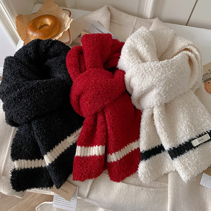 2026 New Teddy Bear Knit Scarf Women Autumn Winter Warm Thick Wool Blend Neck Warmer Soft Korean Style Pashmina Wrap Stole Gift