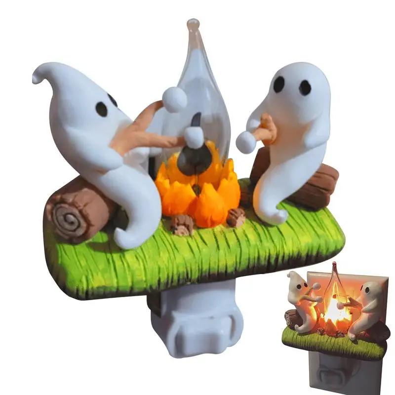 2024 Ghost Flickering Night Lights Halloween Decor Campfire Ghost Pumpkin Wall Installation Spooky Fire Marshmalow Light Gifts