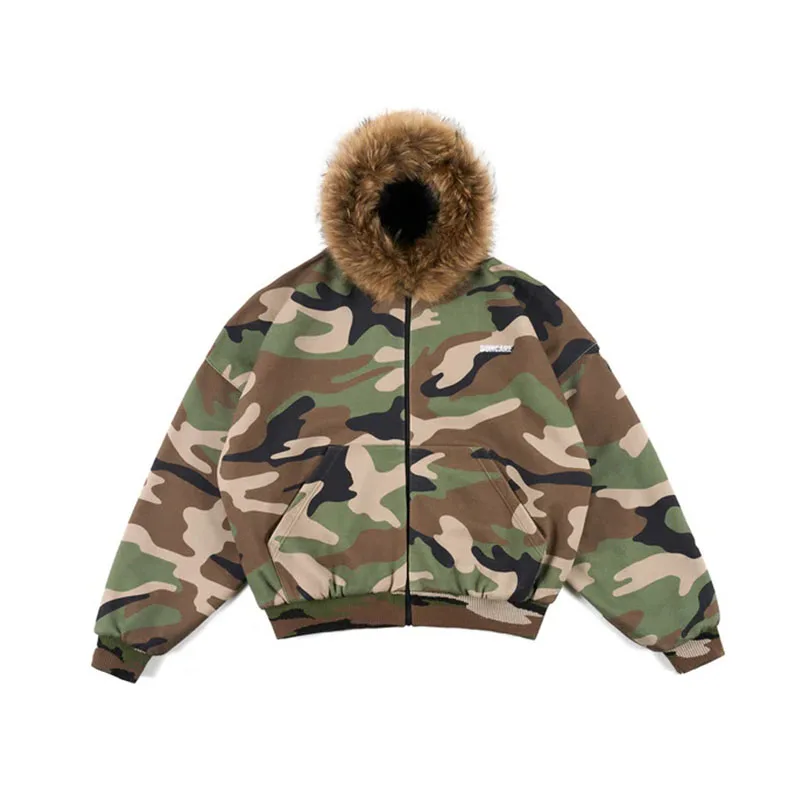 เสื้อฮู้ดซิปสองด้านลายพรางแฟชั่นสตรีทสไตล์ยุโรปและอเมริกาใหม่ประจำฤดูใบไม้ร่วงและฤดูหนาวปี 2025