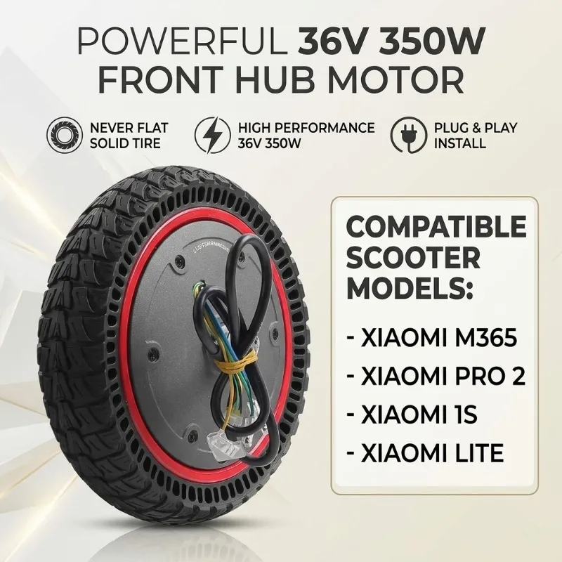 

36V 350W Powerful Front Hub Motor Wheel with Honeycomb Solid Tire for Xiaomi M365/Pro2/1S/Lite E-Scooter Never Flat Replacement