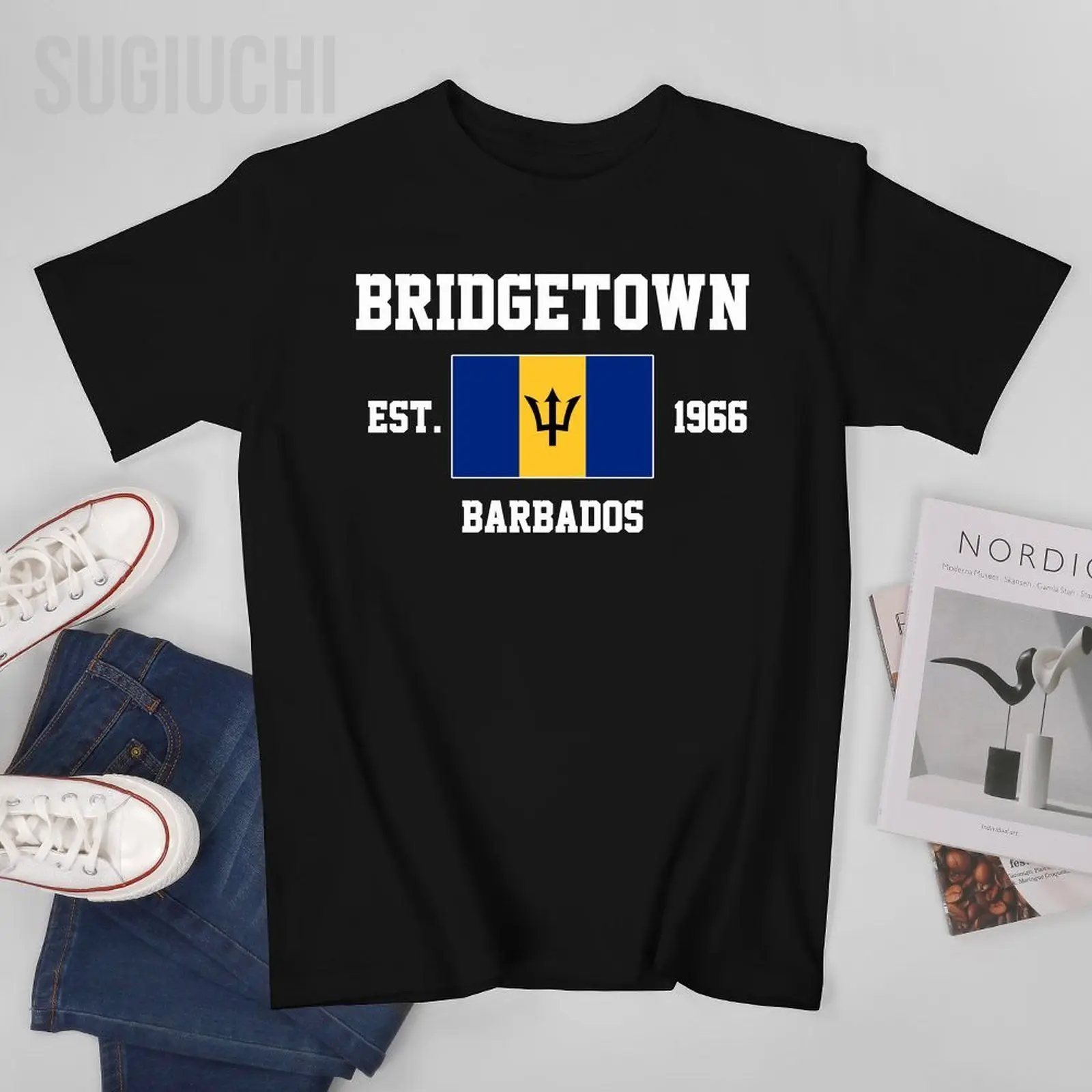 Patriotic Flag Barbados EST.1966 Bridgetown Men Tshirt Tees T-Shirt O-neck T Shirts Women Boys Clothing 100% Cotton