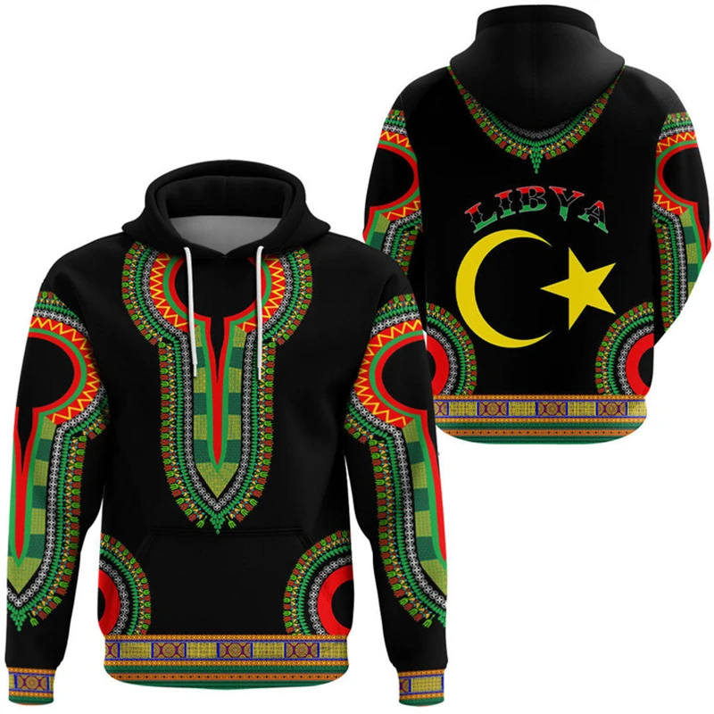 

Africa Country Libya Graphic Sweatshirts Casual Boy Hoody Flag Map Dashiki Hoodies For Men Clothes National Emblem Tracksuit Top