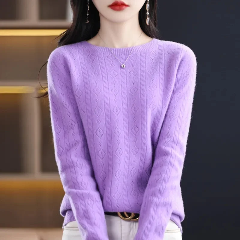 100% Merino Wool Cashmere Sweater Women Knitted Sweater O Neck Long Sleeve Pullovers Autumn Winter Clothing Warm Jumper Tops