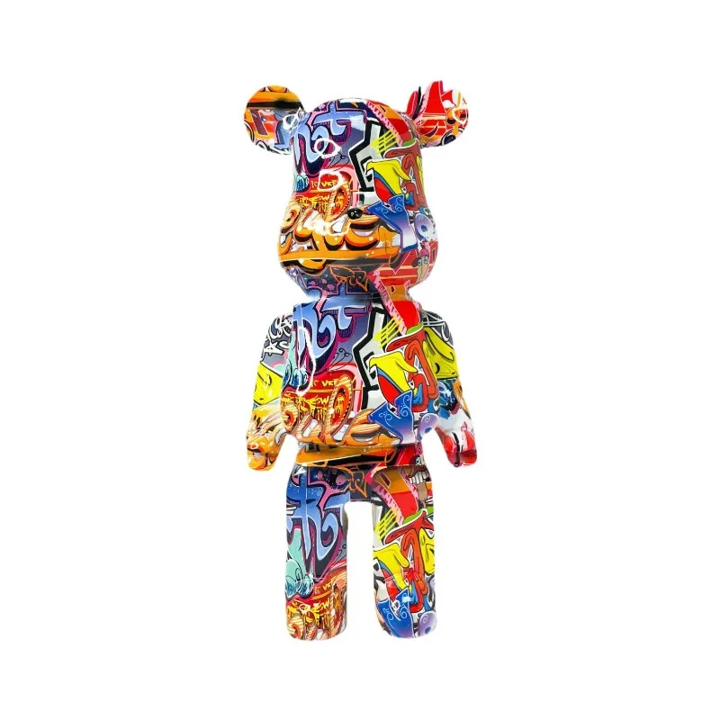 Chinese Style Lucky Resin Bear Figurine Graffiti Marble Floral Ornament For Living Room Entryway Tv Cabinet Wine Cabinet Housewa