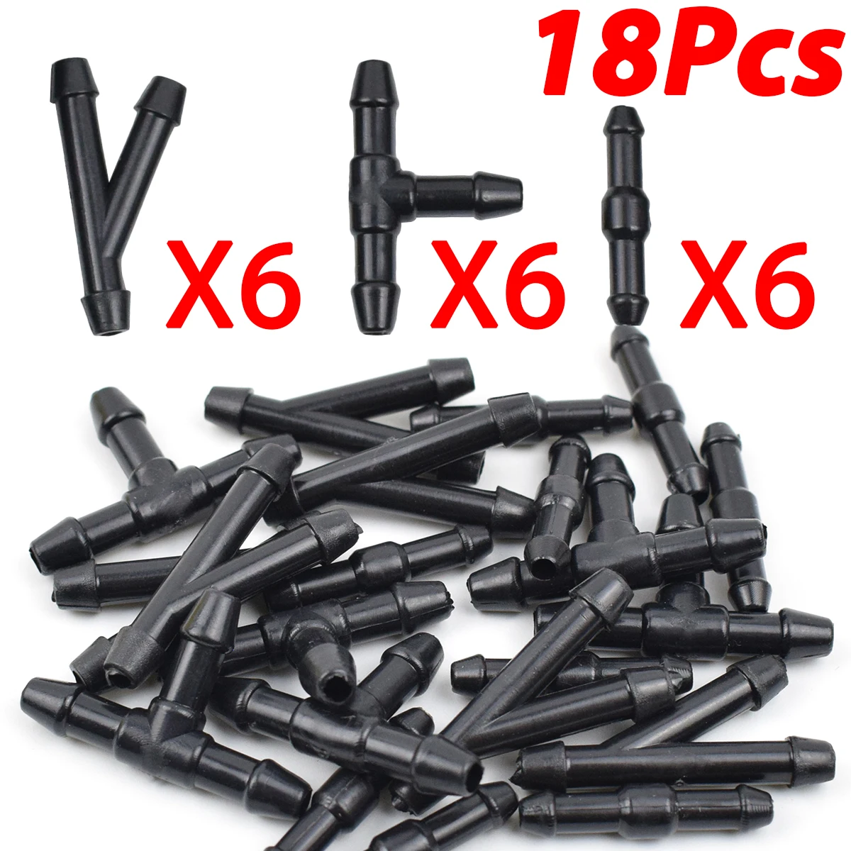 

18/36Pcs Windscreen Washer Joiner Pipe Connector T Piece Straight 3 Way Y Piece Wiper Washer Nozzle Air Fuel Water Petrol Hose