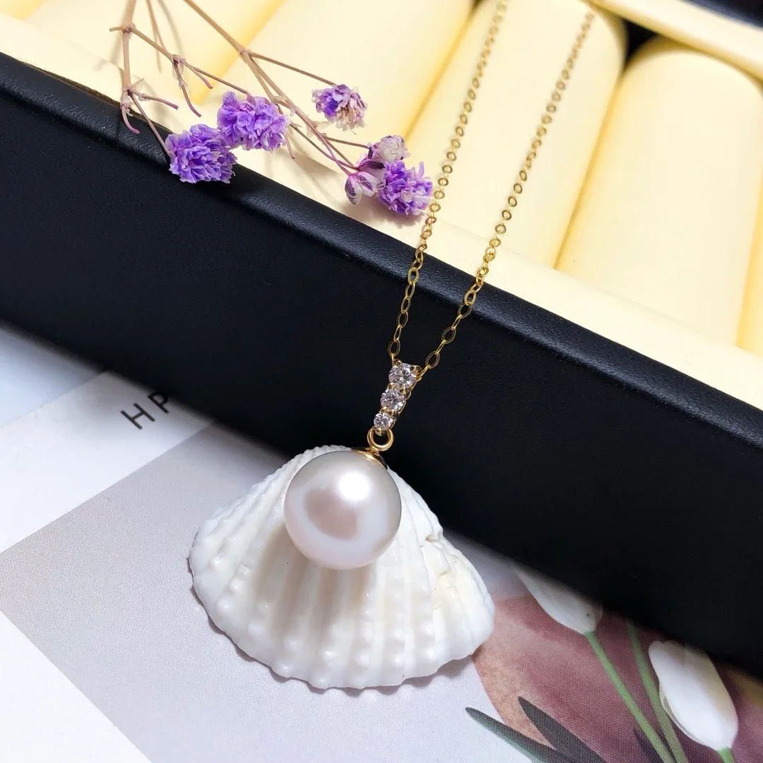 shilovem 18k yellow gold Natural pearls pendants fine Jewelry women trendy plant no necklace gift new 9mm yzz0909555zz