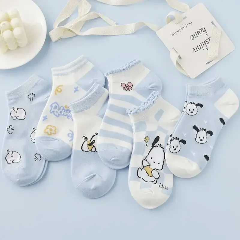 

5pcs Kawaii Sanrio Pochacco Anime Ins Boat Socks Spring Summer Cute Cartoon Student Lace Short Stocking Gifts for Kids