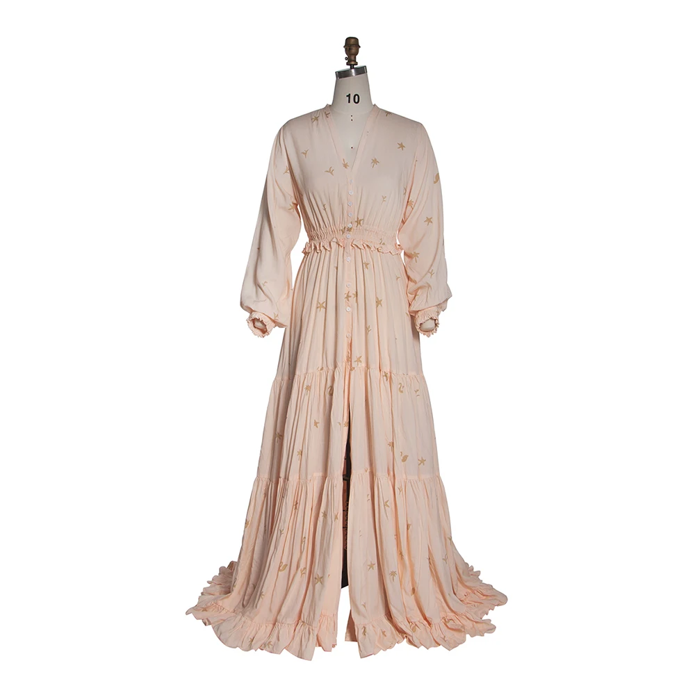 

Bohemian Cotton Maxi Dress Printed Details Beach Photoshoot Dress YW251001